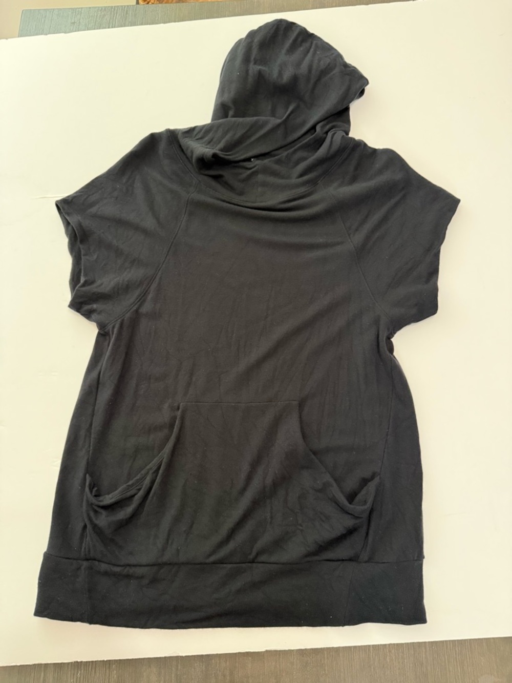 Black Short-Sleeve Hoodie Tunic